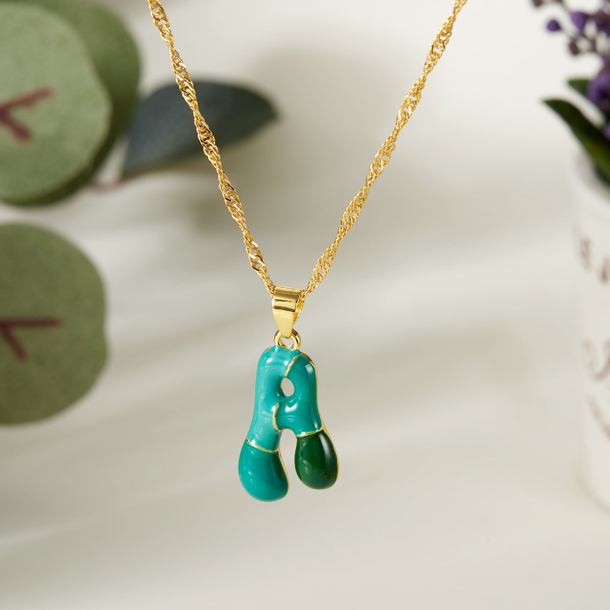 Colorblock Bubble Letter Necklace