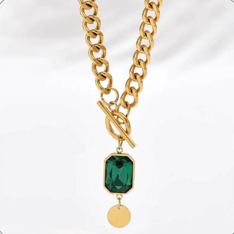 Emerald Green CZ Cuban Link Necklace