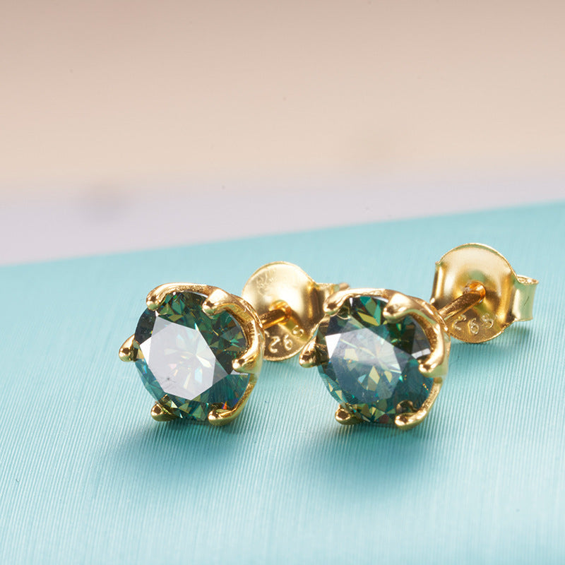 Dark Green Moissanite Stud Earrings
