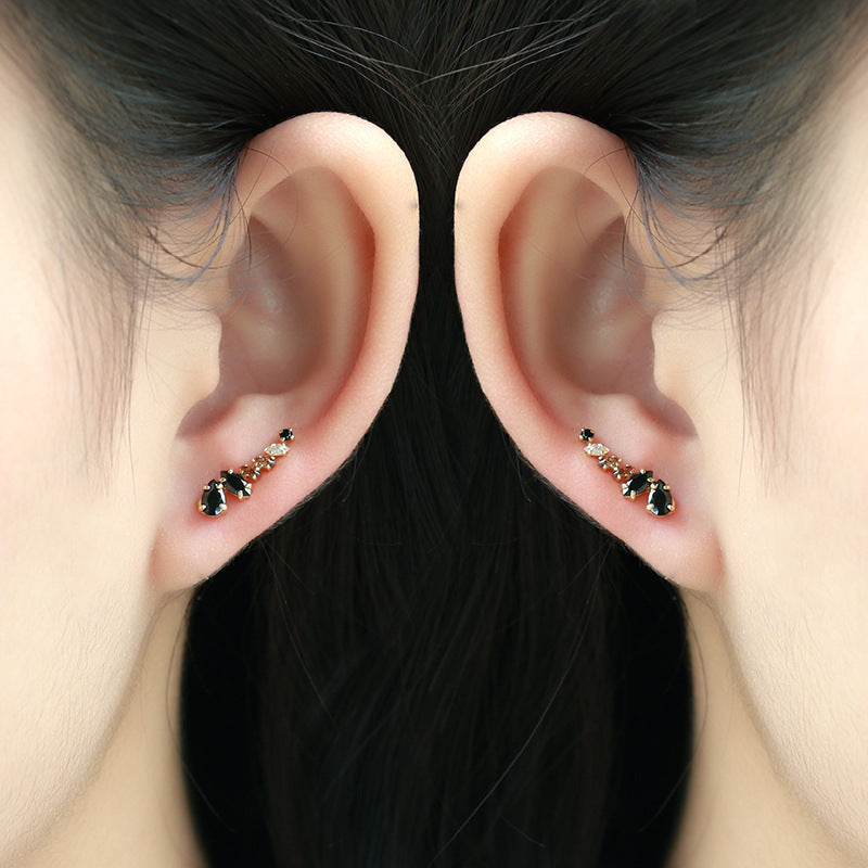 Black CZ Ear Climber Earrings