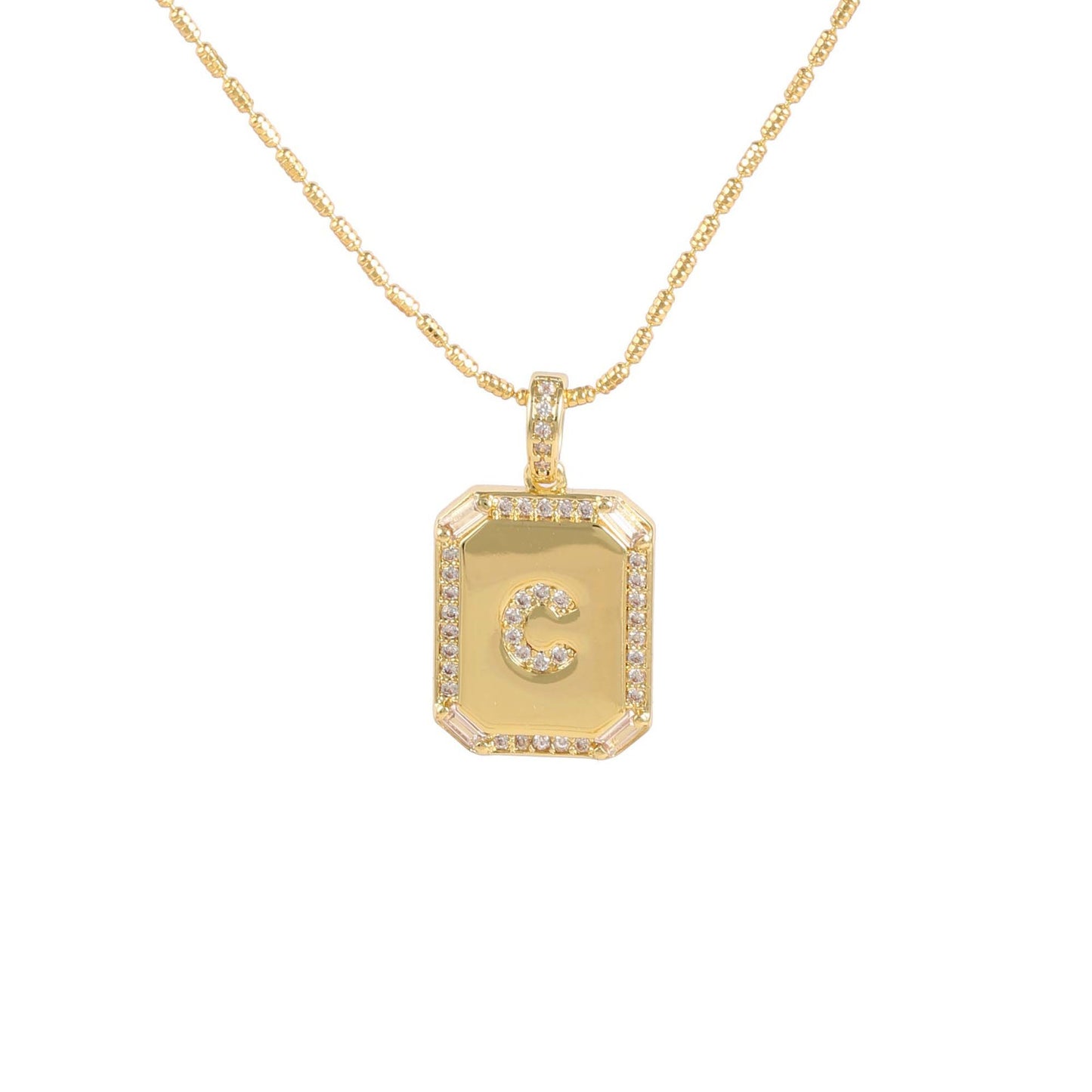 Square Initial Pendant Necklace