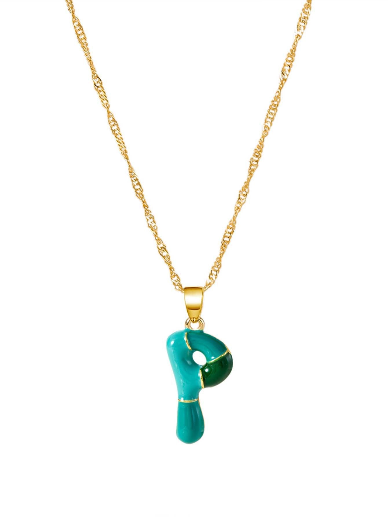 Colorblock Bubble Letter Necklace