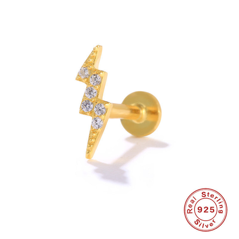 Gold Vermeil Flat Back Studs Pave Lightening Bolt