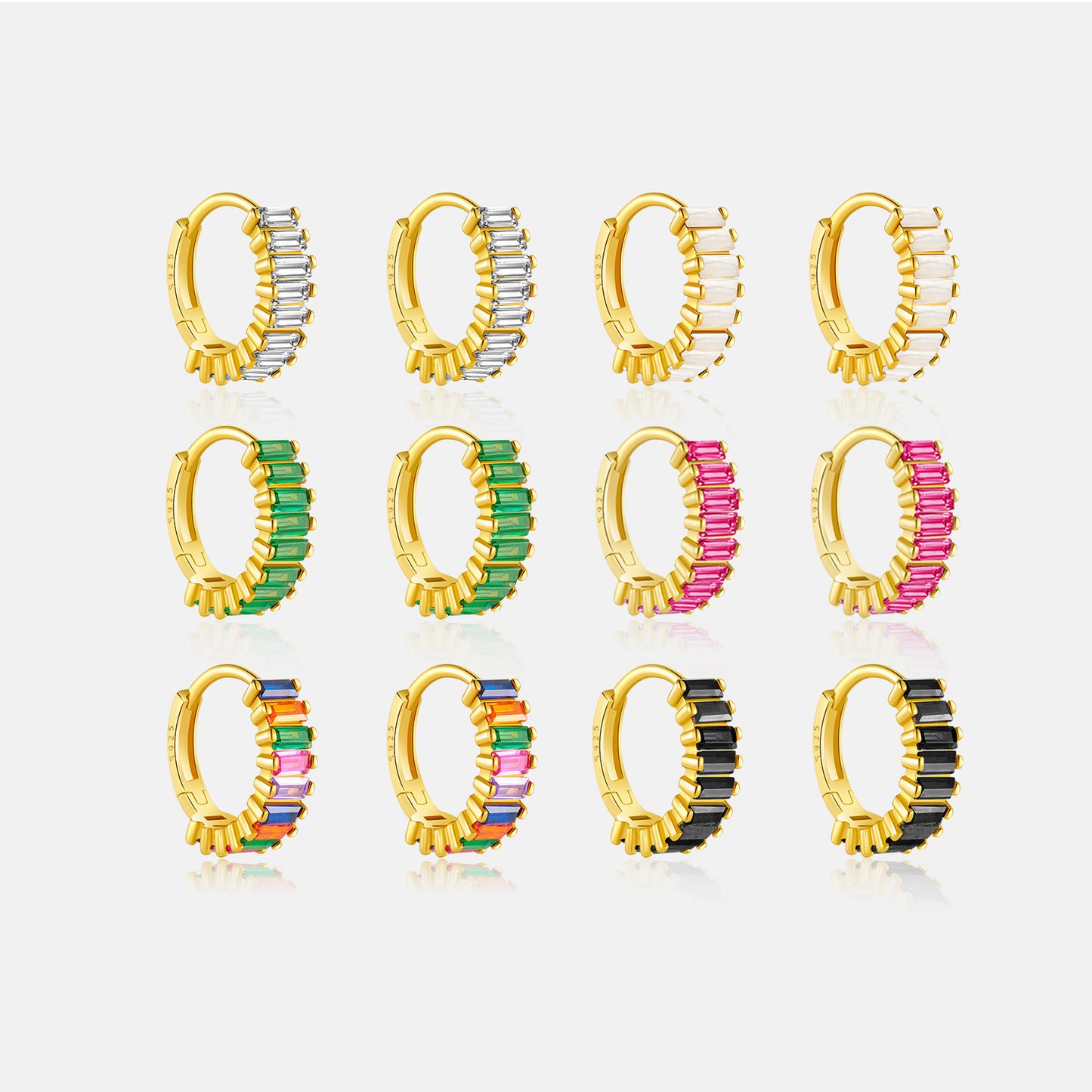 Baguette Clear CZ Huggie Earrings