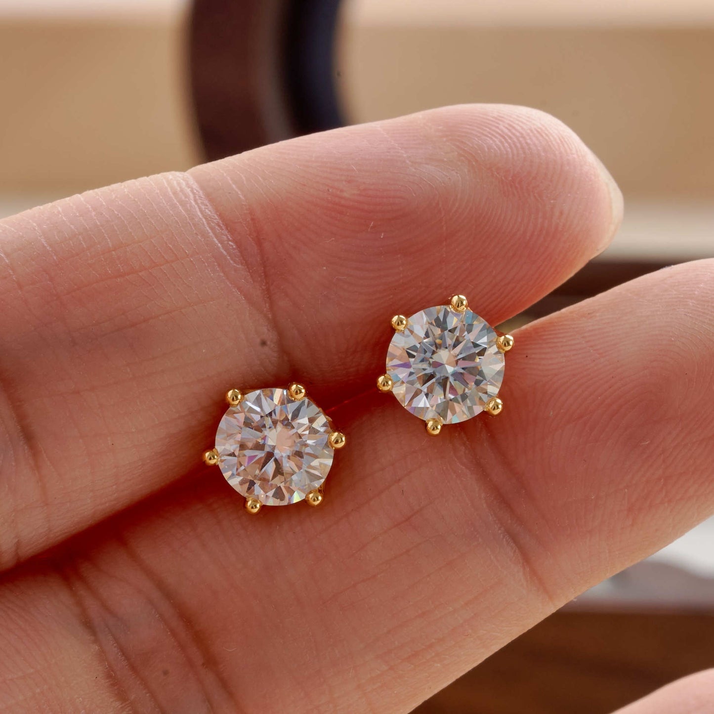 Moissanite Gold Stud Earrings