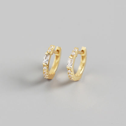 Baguette CZ and Pavé Huggie Earrings