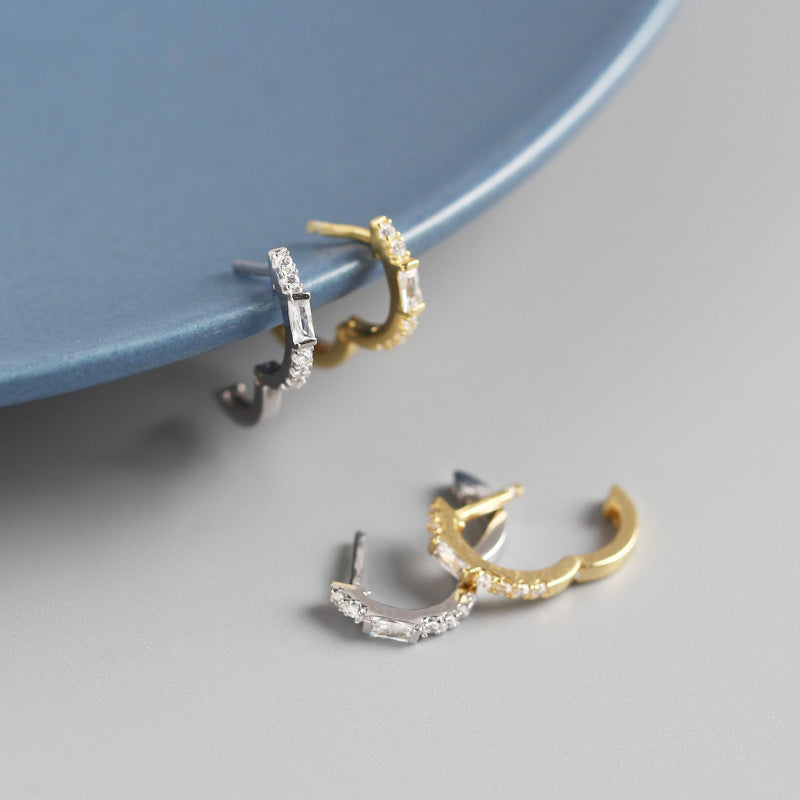 Baguette CZ and Pavé Huggie Earrings