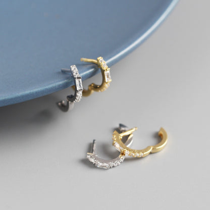 Baguette CZ and Pavé Huggie Earrings