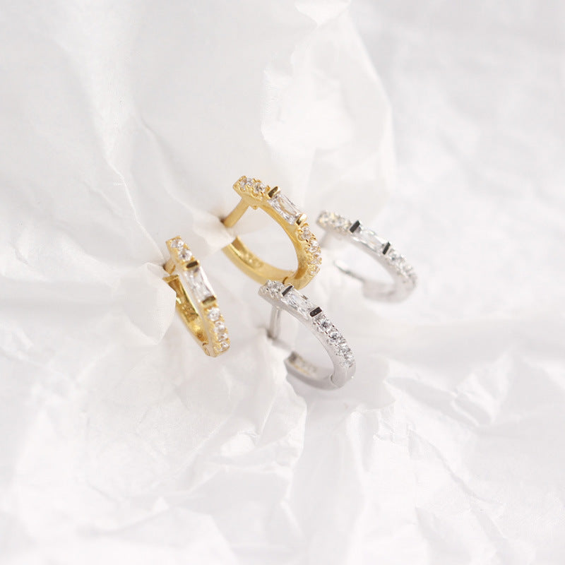 Baguette CZ and Pavé Huggie Earrings