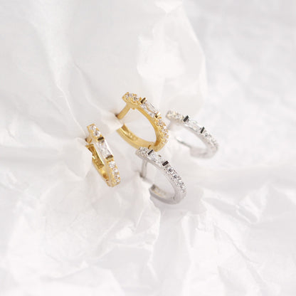 Baguette CZ and Pavé Huggie Earrings