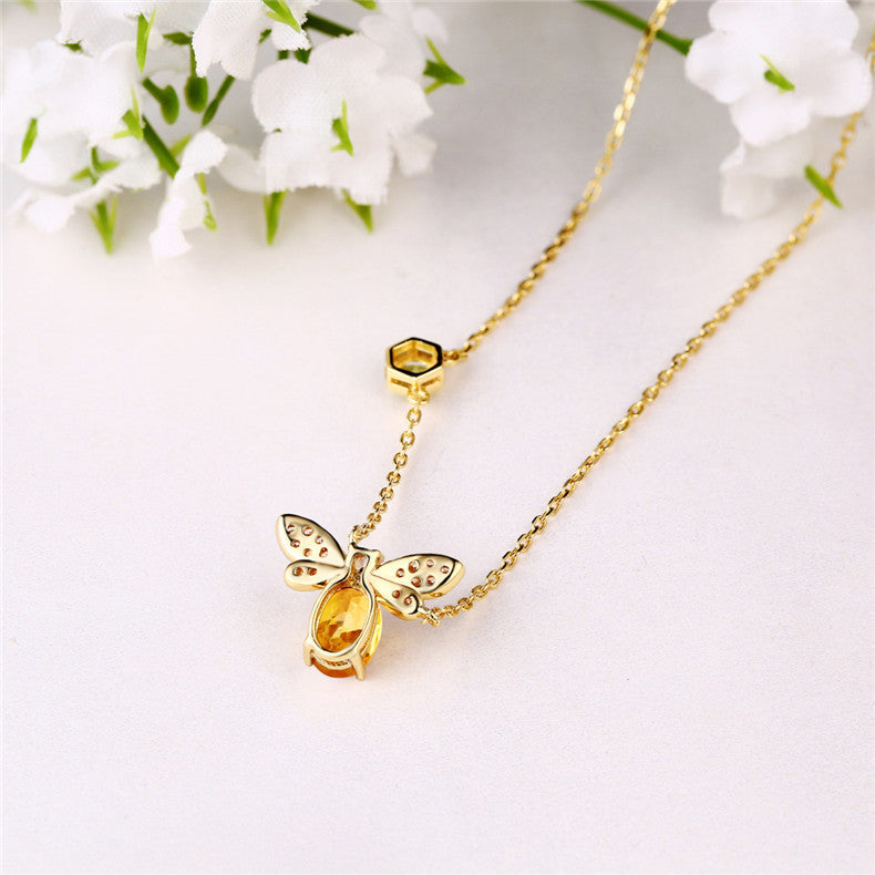 Citrine Peridot Bee Color Gold Necklace
