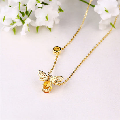 Citrine Peridot Bee Color Gold Necklace