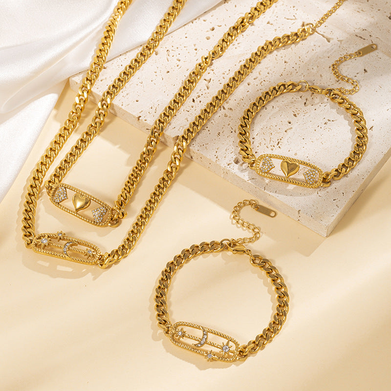 Moon Paperclip Cuban Link Bracelet