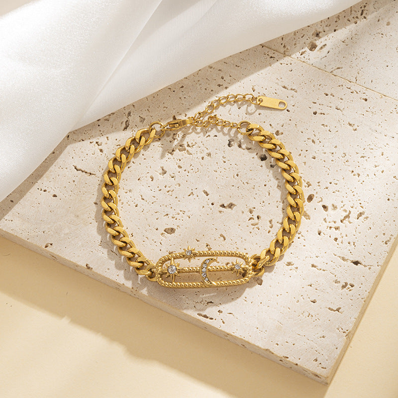 Moon Paperclip Cuban Link Bracelet