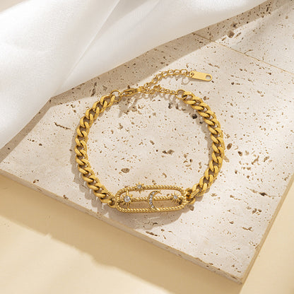 Moon Paperclip Cuban Link Bracelet