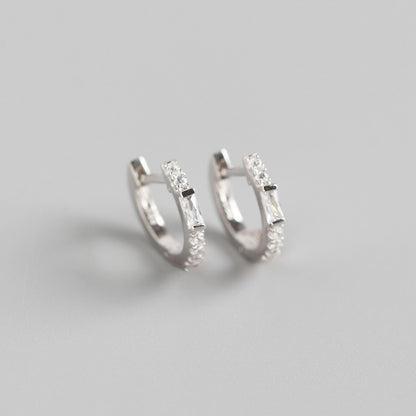 Baguette CZ and Pavé Huggie Earrings