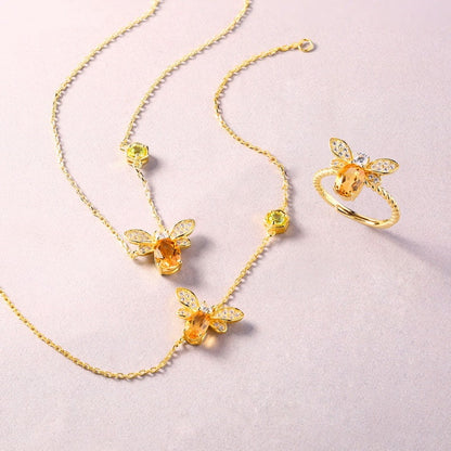 Citrine Peridot Bee Color Gold Necklace