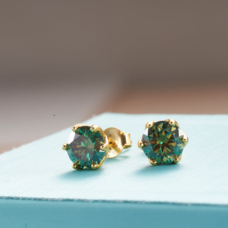 Dark Green Moissanite Stud Earrings