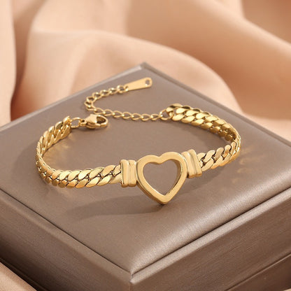 Gold Heart Cuban Bracelet