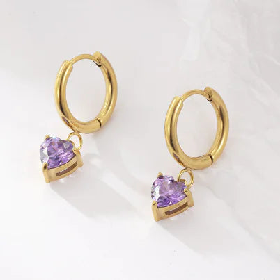 Gemstone Dangle Heart Huggies