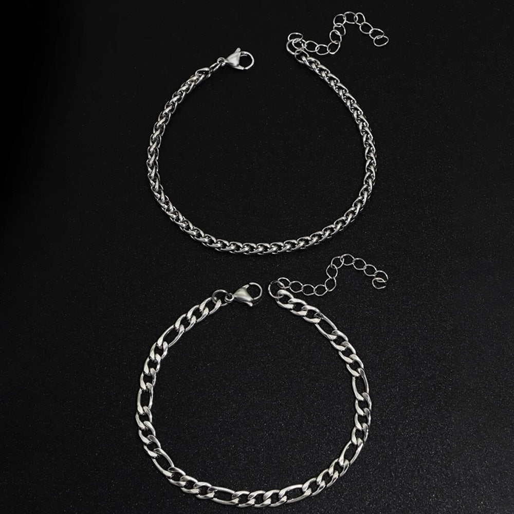 European And American Men's Stainless Steel Hemp Flowers Chain Two-piece Bracelet