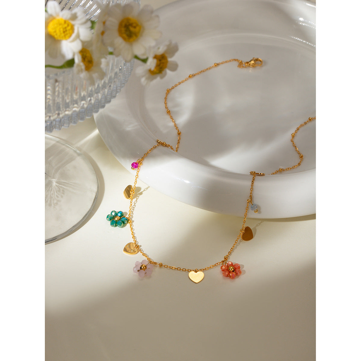 Sarah Glass Flowers Necklace
