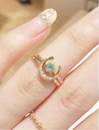 Emelia Gold Emerald Horseshoe Ring