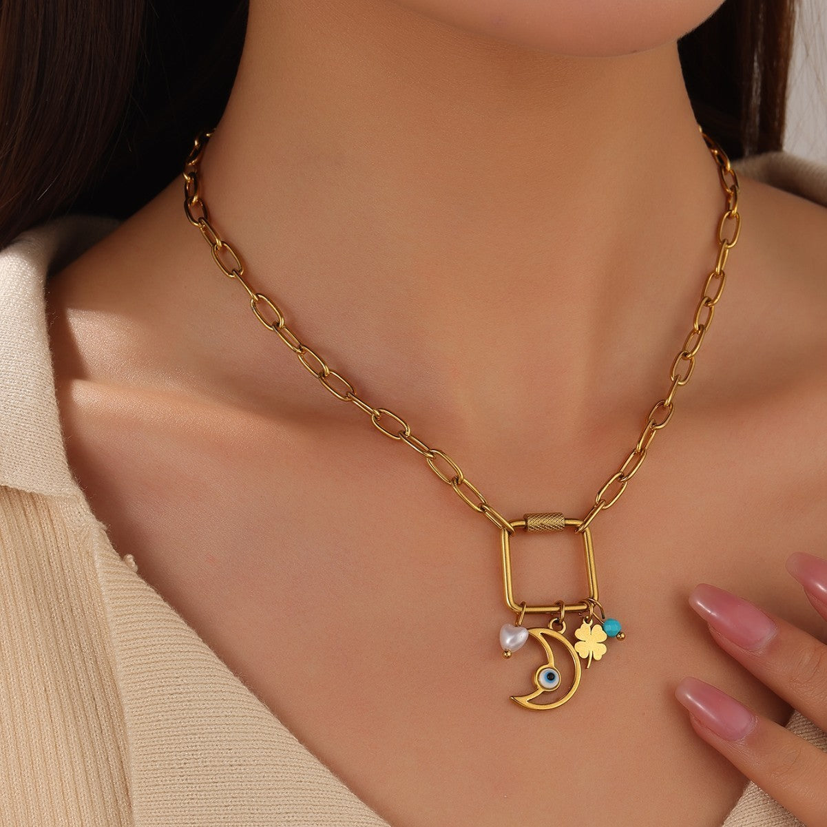 Charm Carabiner Clip Necklace