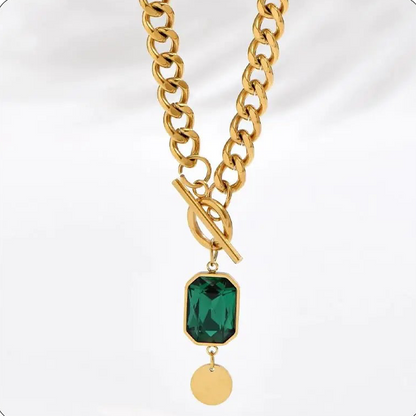 Emerald Green CZ Cuban Link Necklace