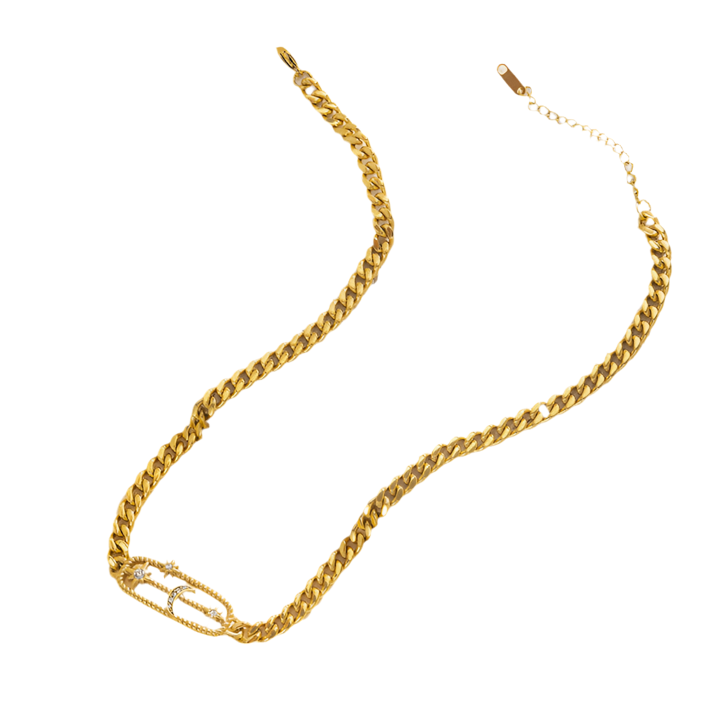 Moon Cuban Link Necklace