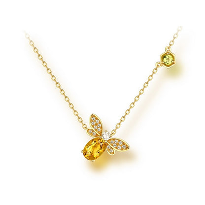 Citrine Peridot Bee Color Gold Necklace