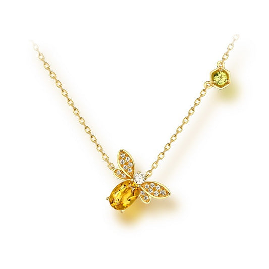 Citrine Peridot Bee Color Gold Necklace