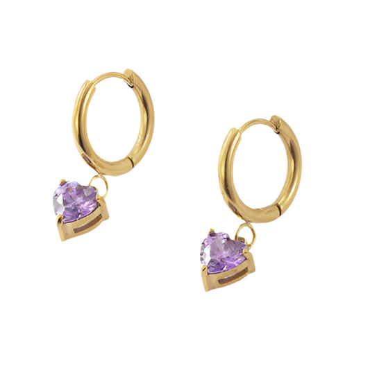 Gemstone Dangle Heart Huggies