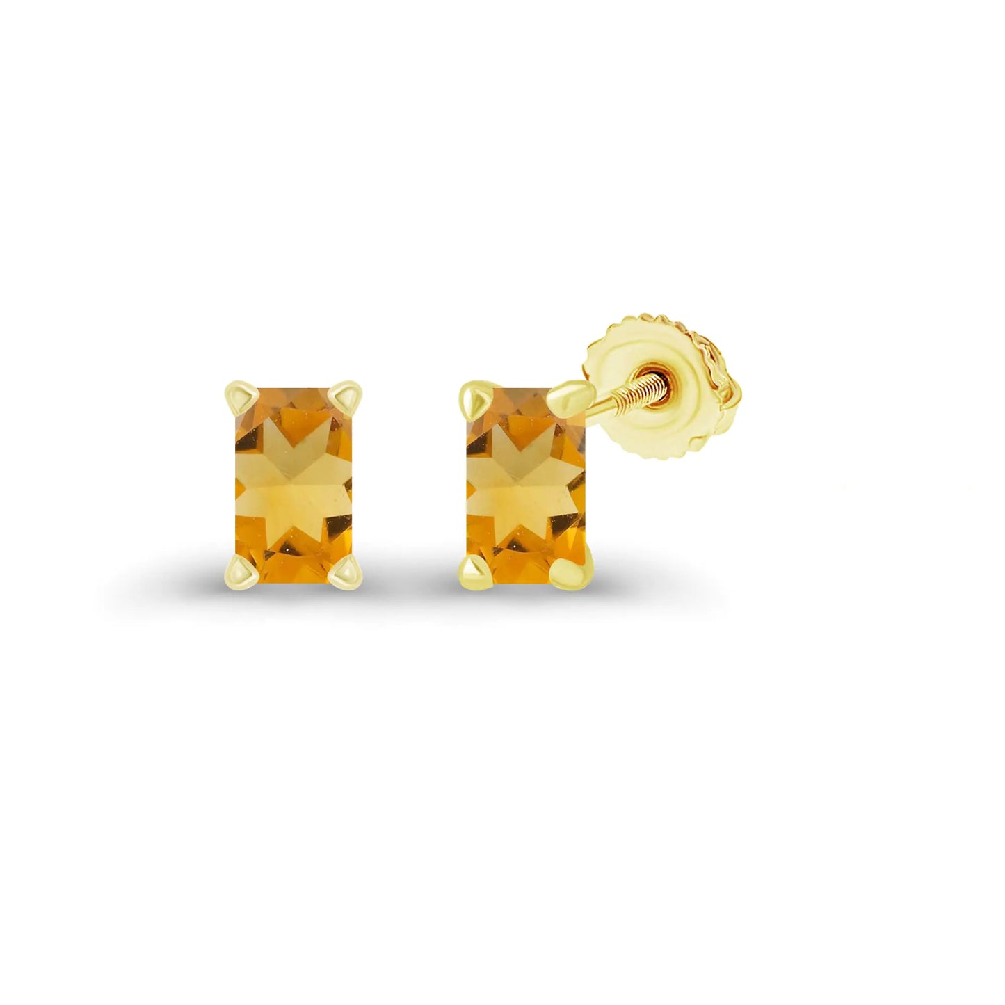 Emerald Cut Citrine Studs