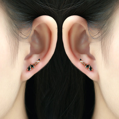 Black CZ Ear Climber Earrings