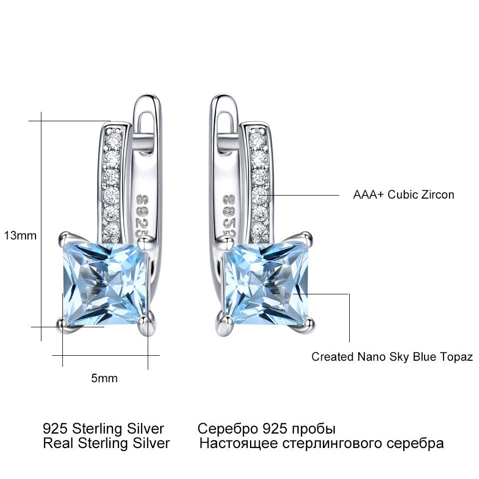 Blue Topaz Sterłing Siłver Hoop Earrings