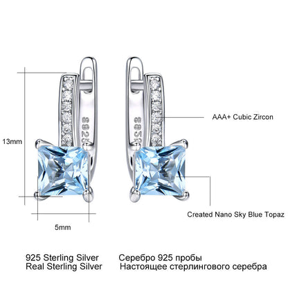 Blue Topaz Sterłing Siłver Hoop Earrings