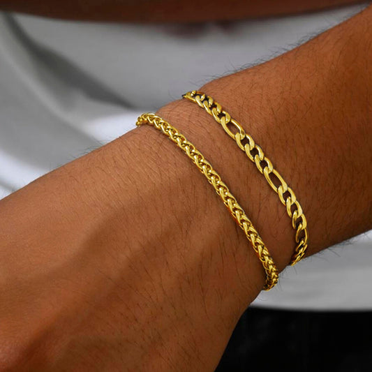 European And American Men's Stainless Steel Hemp Flowers Chain Two-piece Bracelet