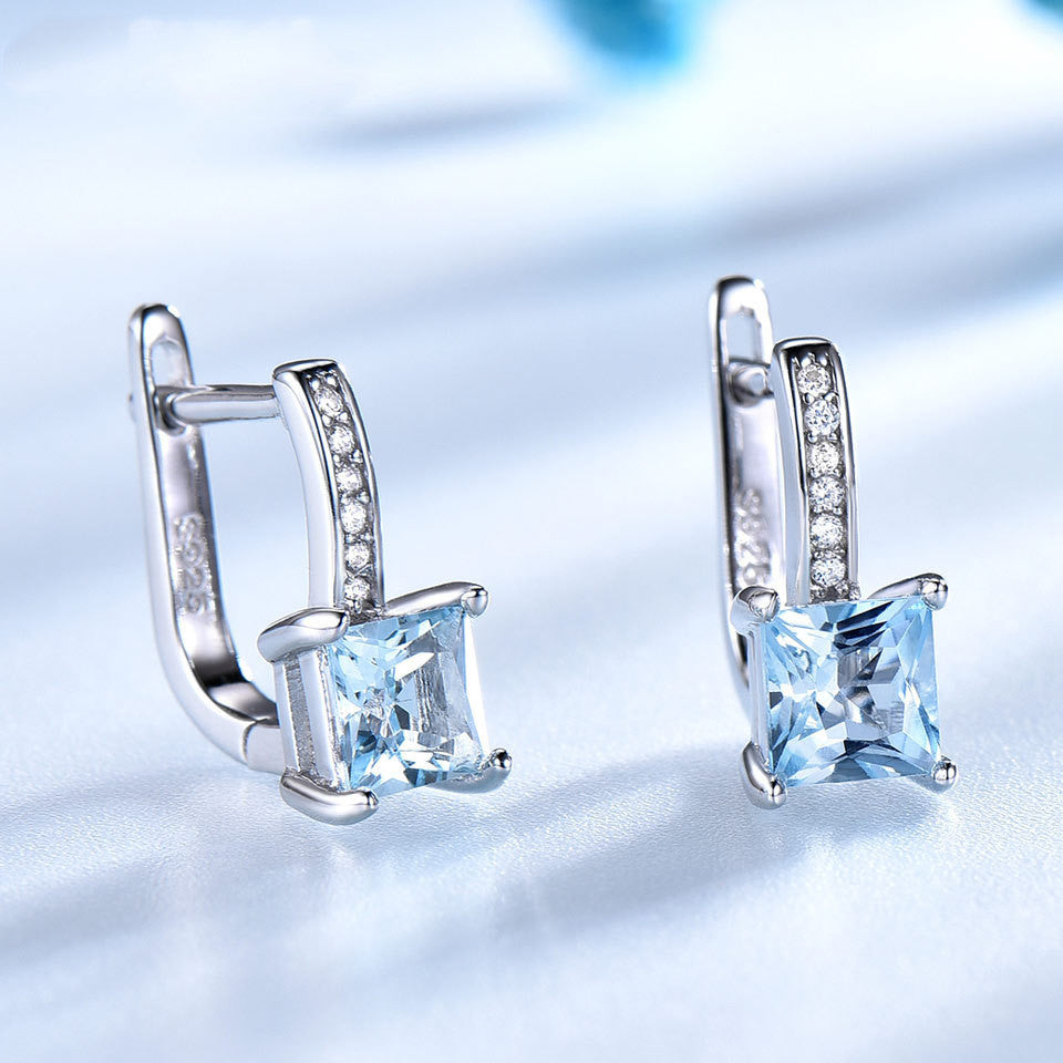 Blue Topaz Sterłing Siłver Hoop Earrings