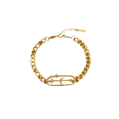 Moon Paperclip Cuban Link Bracelet