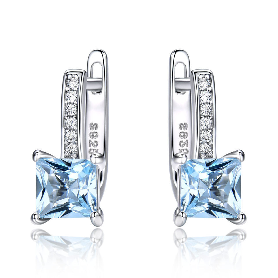 Blue Topaz Sterłing Siłver Hoop Earrings