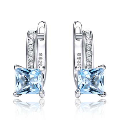 Blue Topaz Sterłing Siłver Hoop Earrings