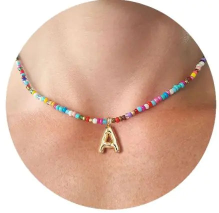 Rainbow Bead Initial Necklace