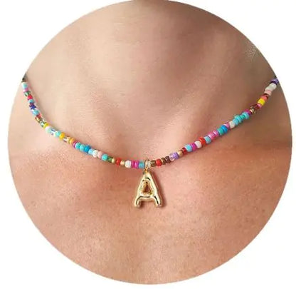 Rainbow Bead Initial Necklace