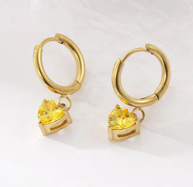 Gemstone Dangle Heart Huggies