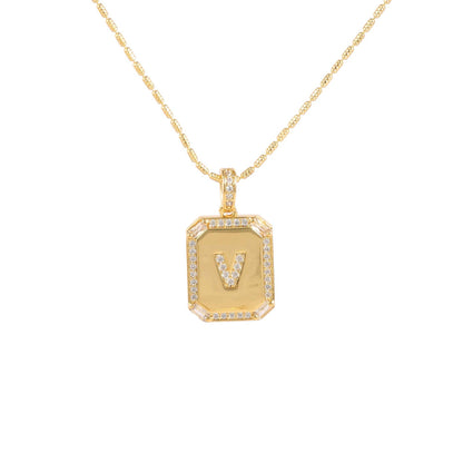 Square Initial Pendant Necklace