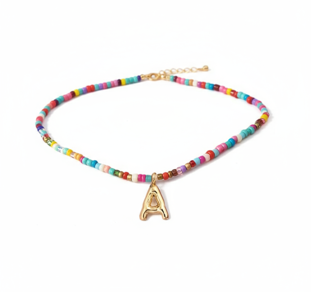 Rainbow Bead Initial Necklace