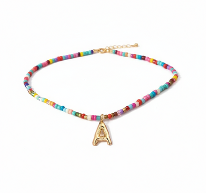 Rainbow Bead Initial Necklace