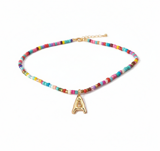 Rainbow Bead Initial Necklace