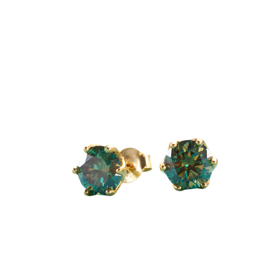 Dark Green Moissanite Stud Earrings